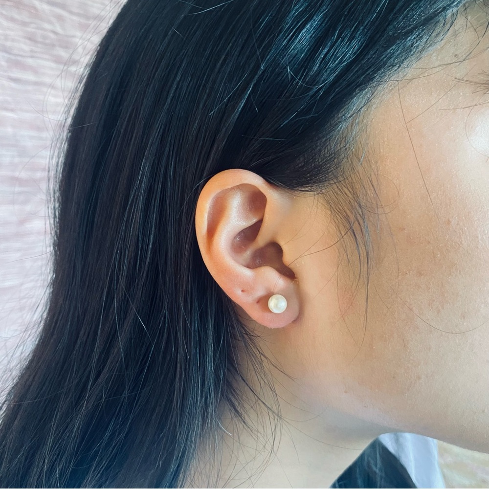 Dainty White Faux Pearl Stud Earrings for Pierced Ears